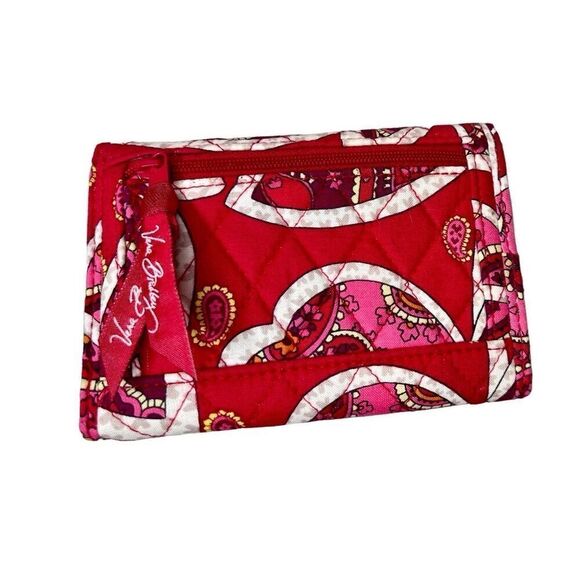 Vera‎ Bradley Rosie Posies Euro Wallet Quilted Red Pink Paisley Print - Picture 6 of 7